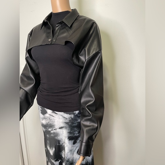 Faux Leather Crop Shirt and Brami Tank - Picture 4 of 5